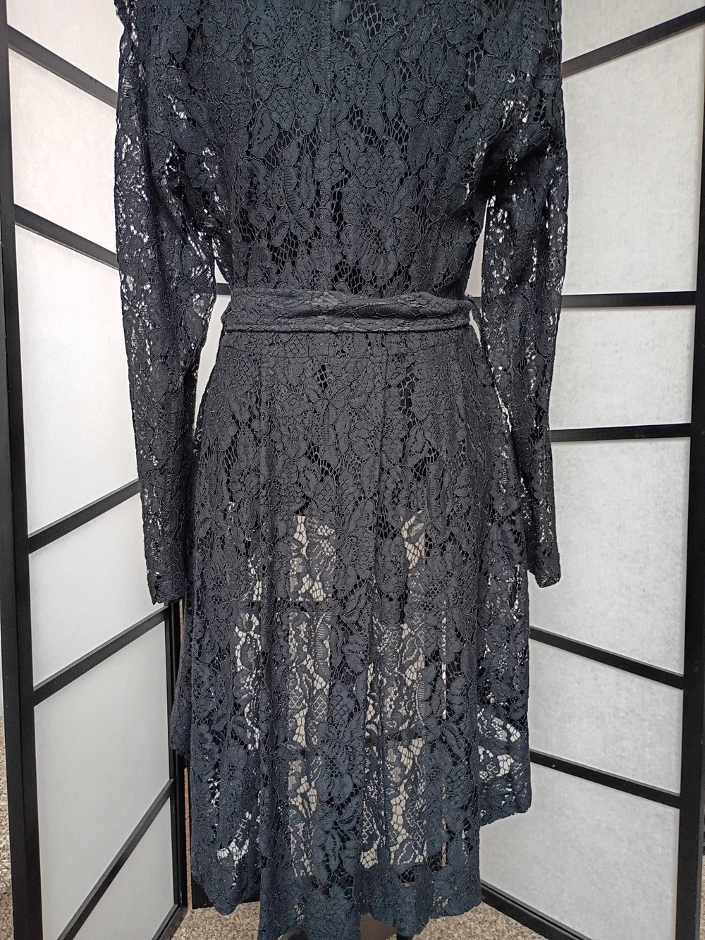 Black Lace Belted Trench Coat - Picture 5 of 8